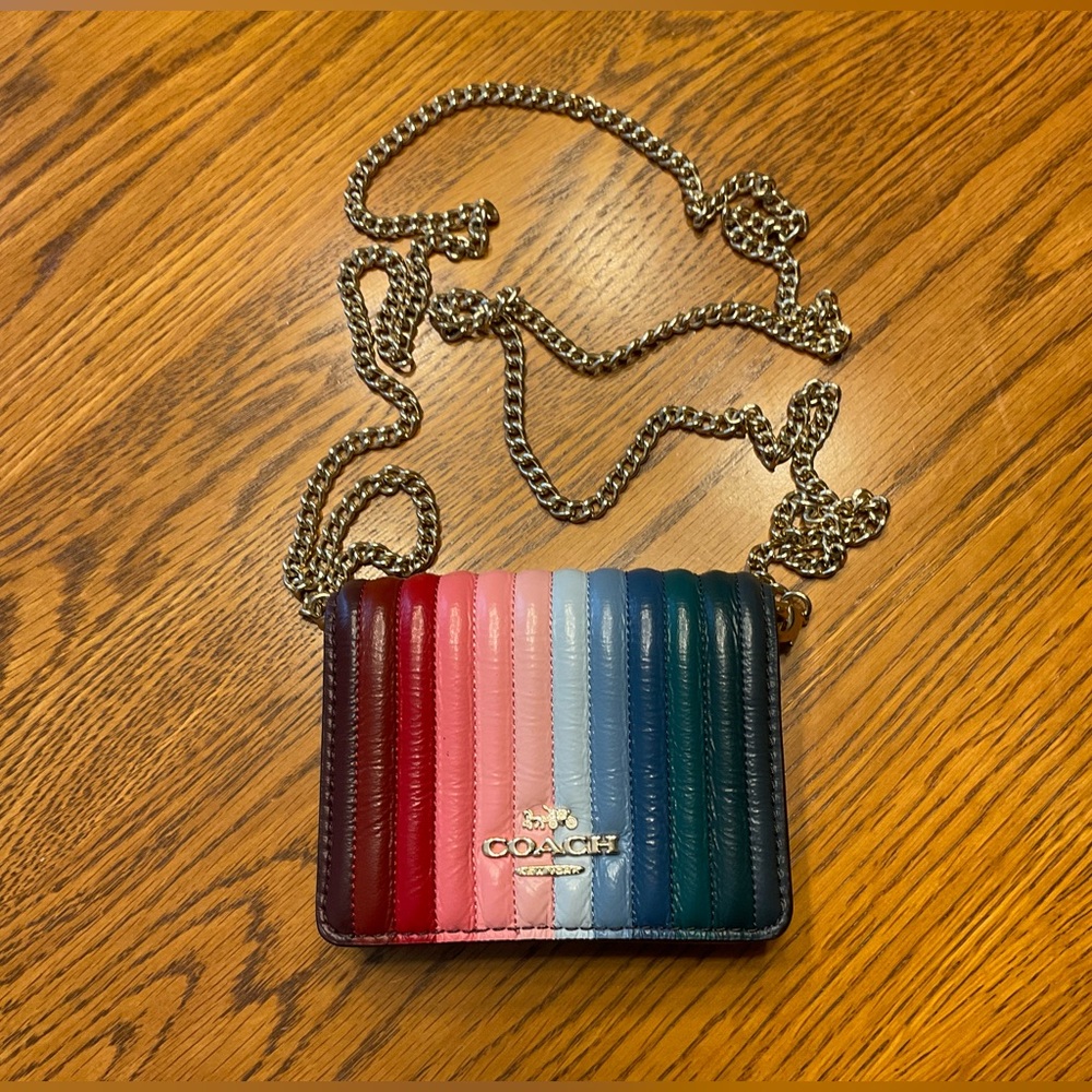 Coach Mini Wallet on removable Chain With Rainbow Linear Quilting Crossbody